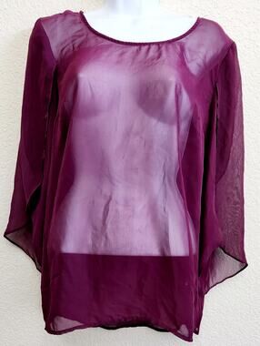 AB Studio Purple Sheer Split Long Sleeve Top Medium Lightweight Flowy